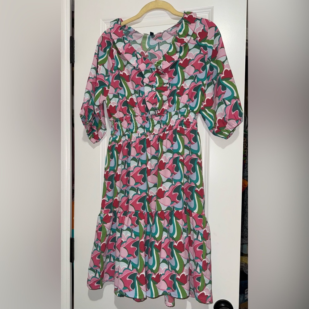 Michelle‎ McDowell Tiered Ruffle Pink and Green Dress, size Small